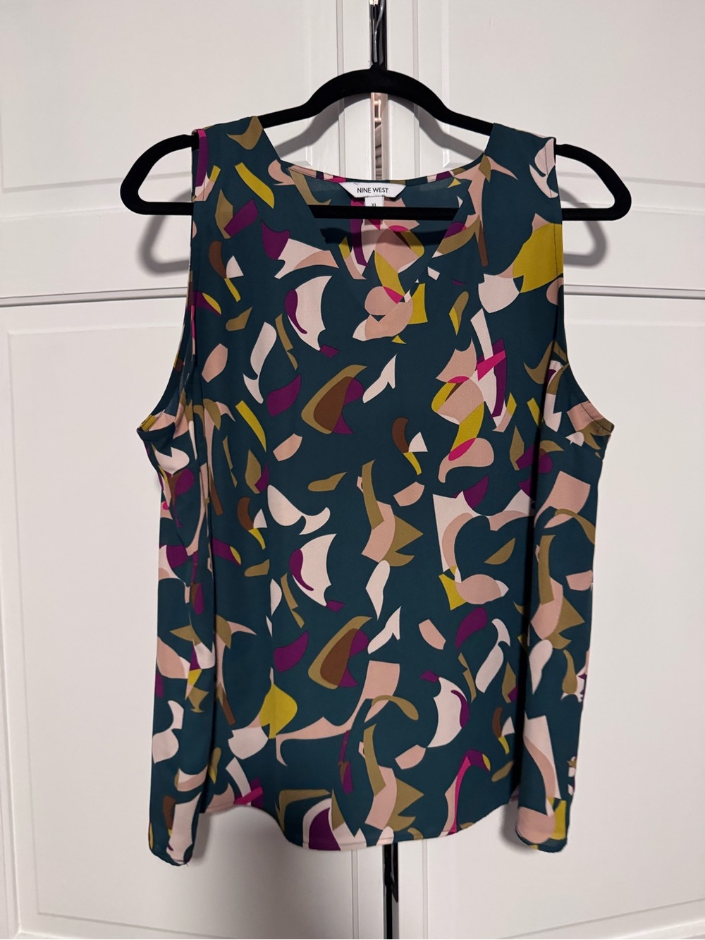 Nine West Teal Abstract Print Sleeveless Top